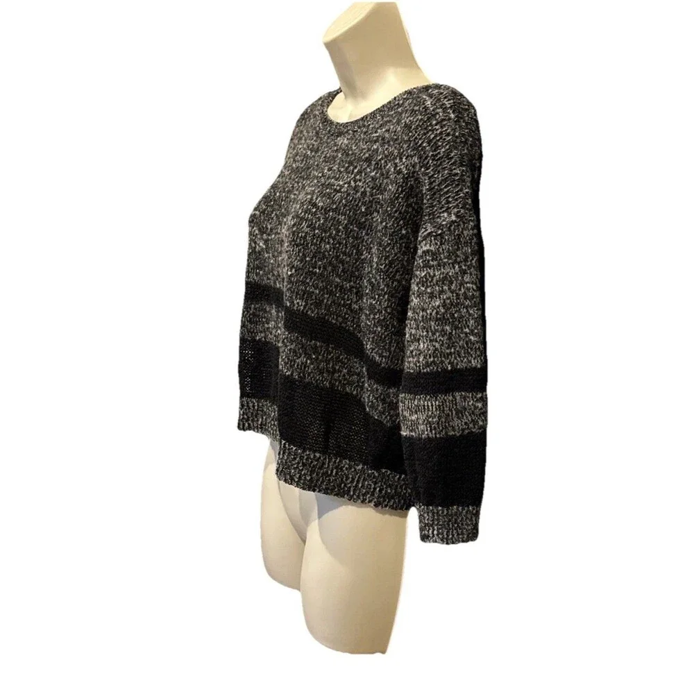 Alice + Olivia Women's M Gray Black Colorblock Linen Blend Open Knit Sweater